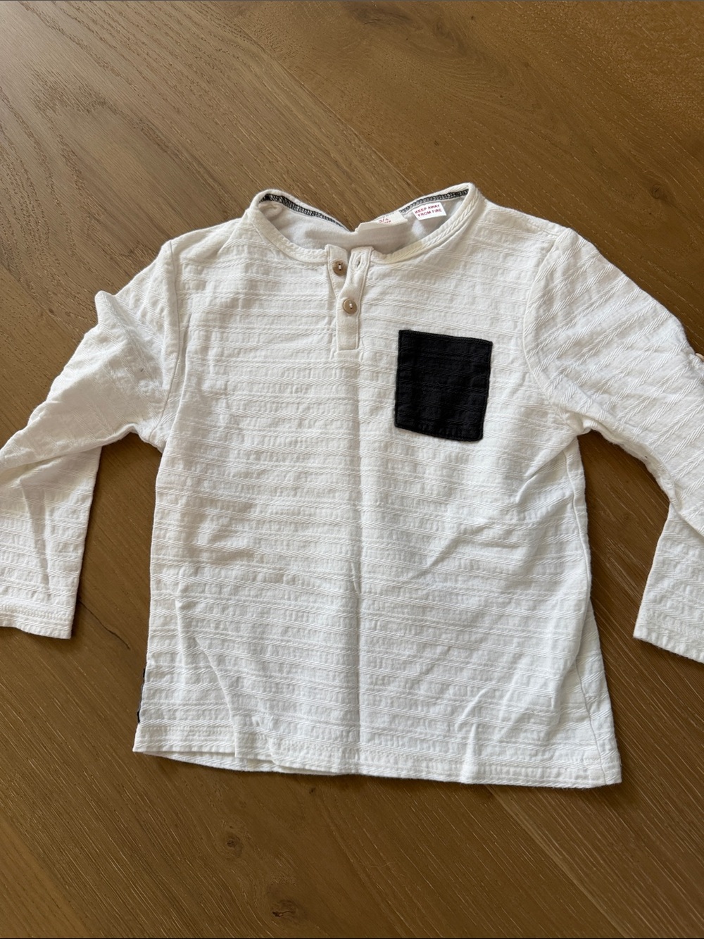 Zara White Long-Sleeve Henley with Black Chest Pocket